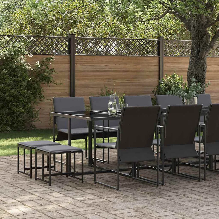 Ensemble de salle à manger pour jardin 15 pcs Noir Acier - 3