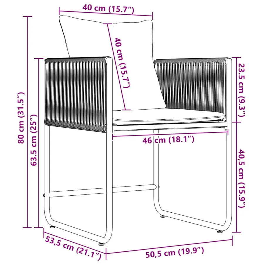Chaise avec coussin 4 pcs Noir et anthracite Rotin PE - 14