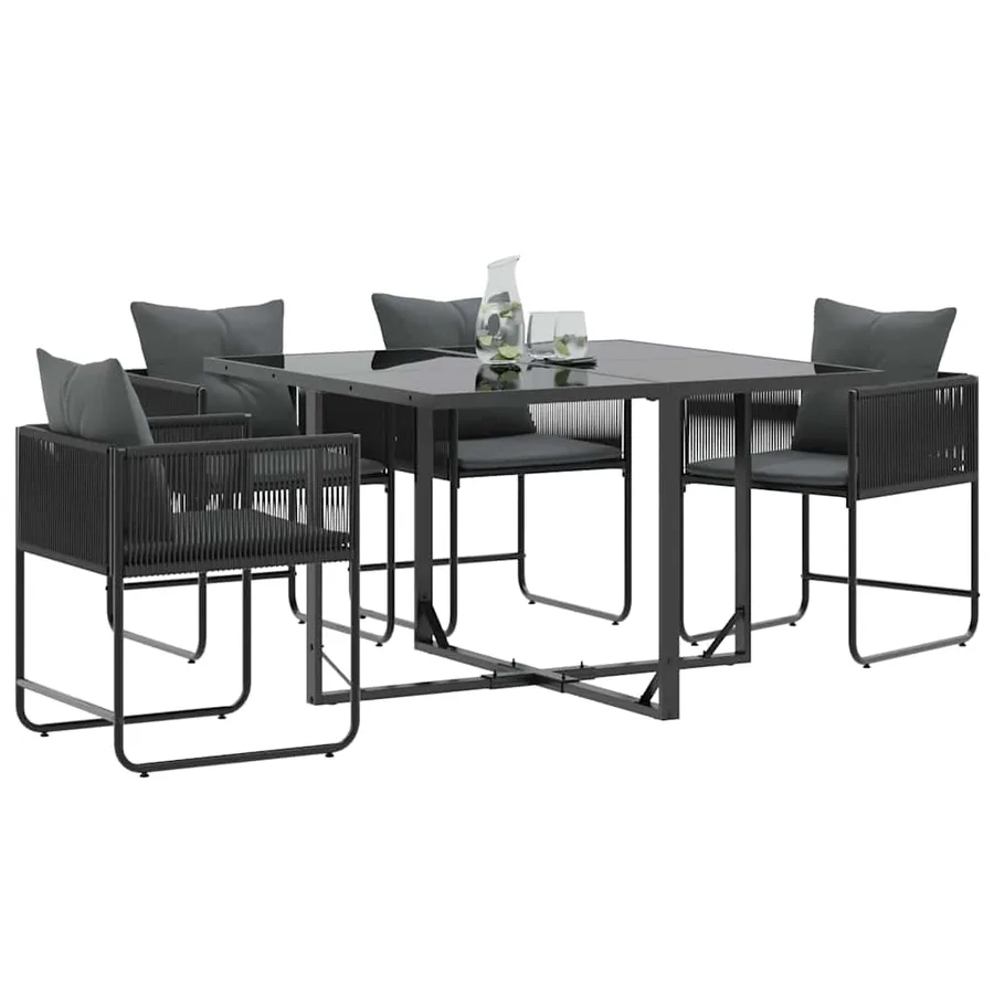 Chaise avec coussin 4 pcs Noir et anthracite Rotin PE - 3