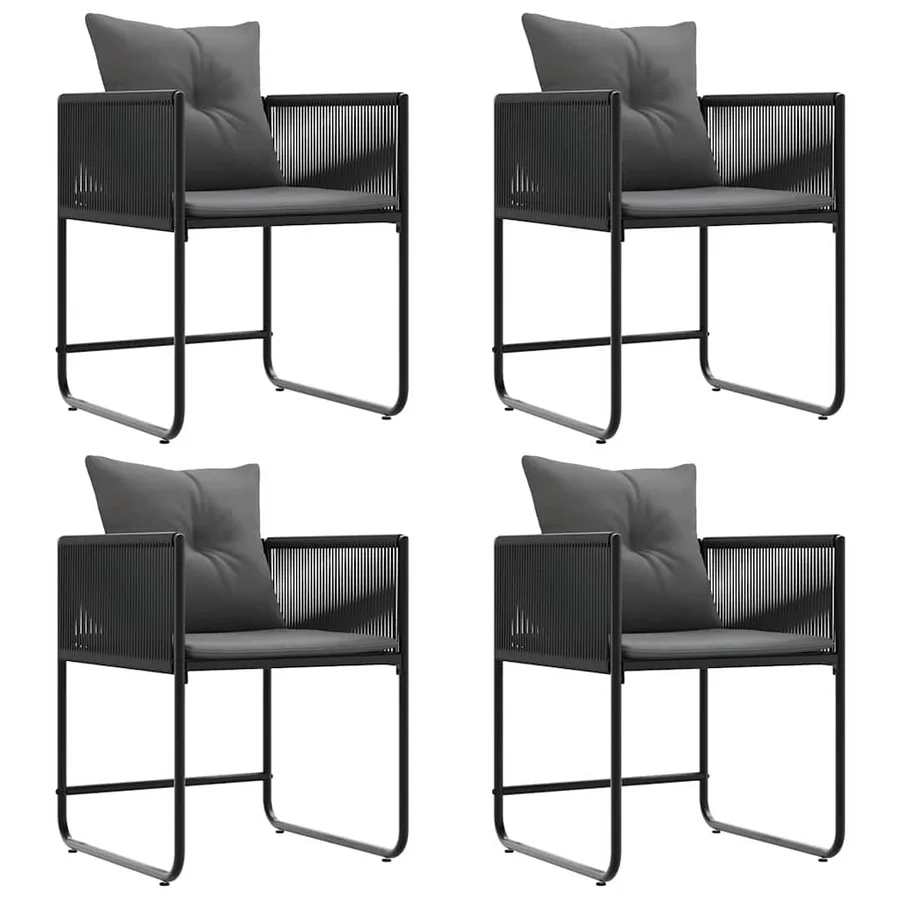 Chaise avec coussin 4 pcs Noir et anthracite Rotin PE - 6