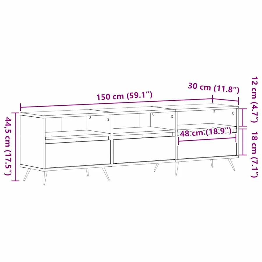 Meuble TV 150 x 30 x 44,5 cm chêne artisanal Bois d'ingénierie - 11