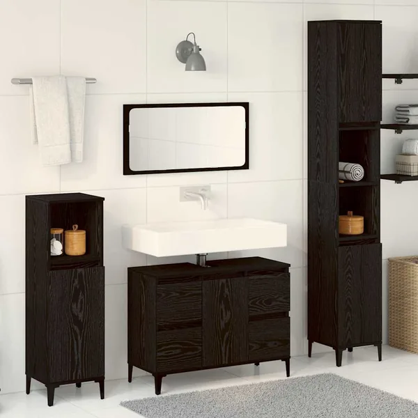Ensemble de mobilier de salle de bain 3 pcs Chêne noir