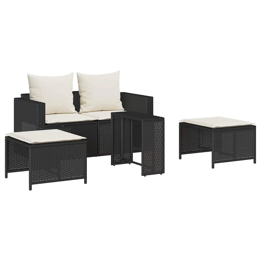 Salon de jardin 5 pcs avec coussins empilable noir polyrotin - 2