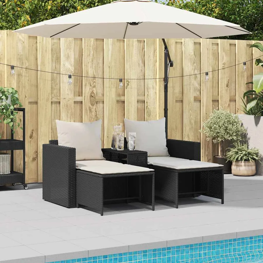 Salon de jardin 5 pcs avec coussins empilable noir polyrotin - 3