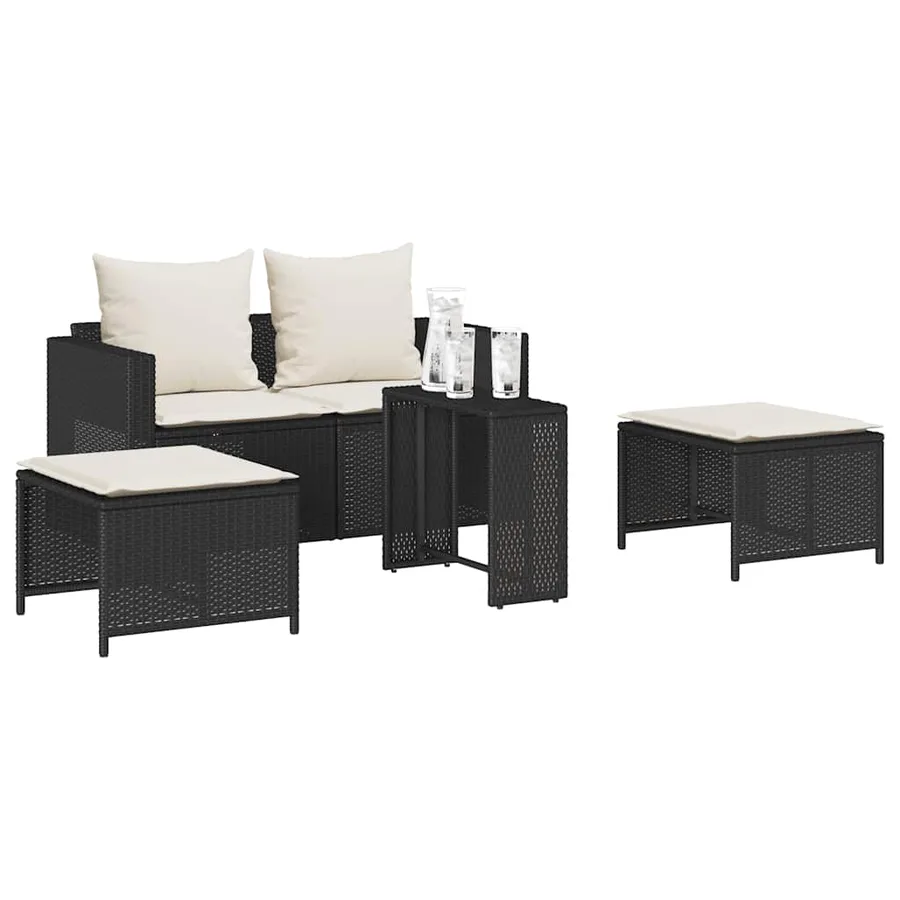 Salon de jardin 5 pcs avec coussins empilable noir polyrotin - 4