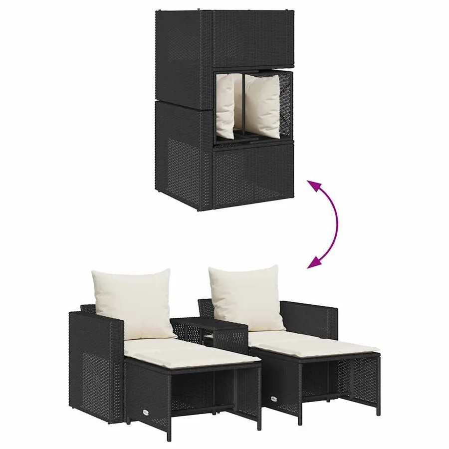 Salon de jardin 5 pcs avec coussins empilable noir polyrotin - 8