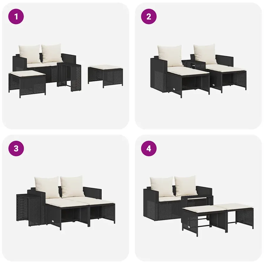 Salon de jardin 5 pcs avec coussins empilable noir polyrotin - 9