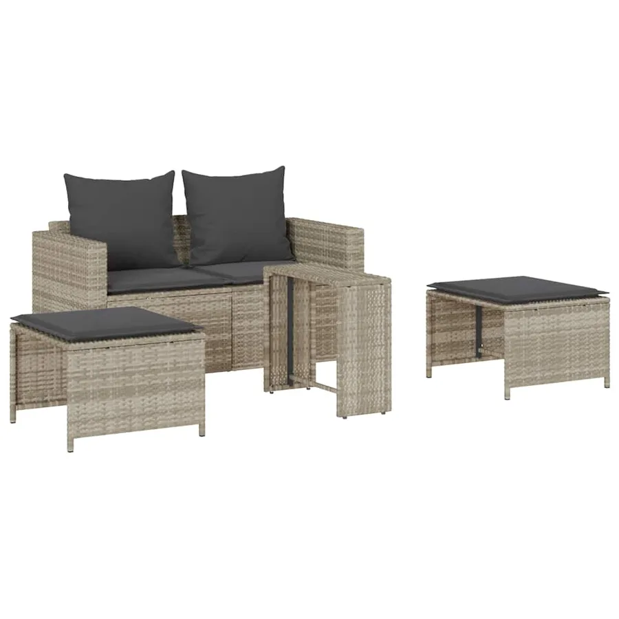 Salon de jardin 5 pcs coussins empilable gris clair polyrotin - 2