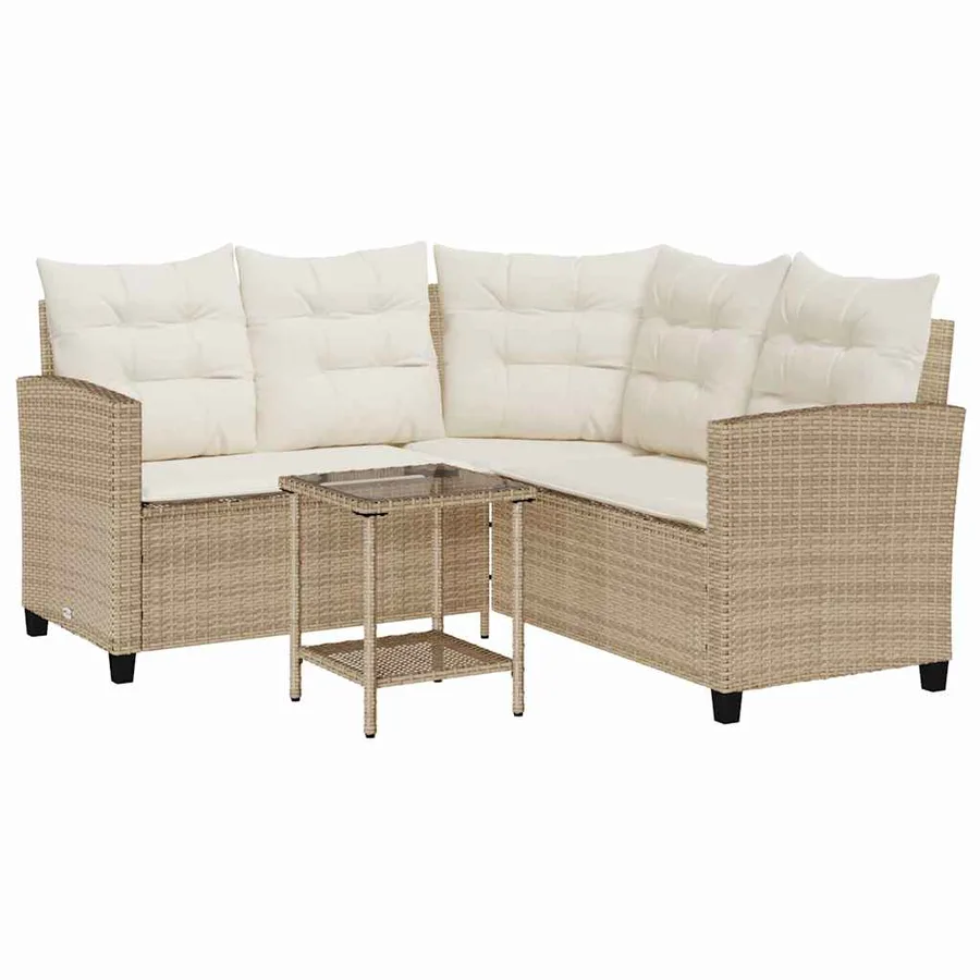 Canapé de jardin avec table et coussins en forme de L beige - 2