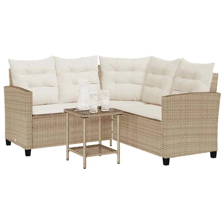 Canapé de jardin avec table et coussins en forme de L beige - 4