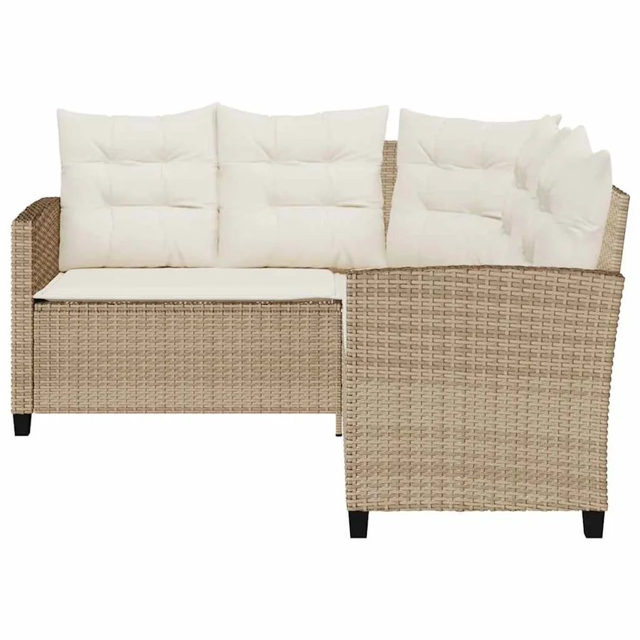 Canapé de jardin avec table et coussins en forme de L beige - 7