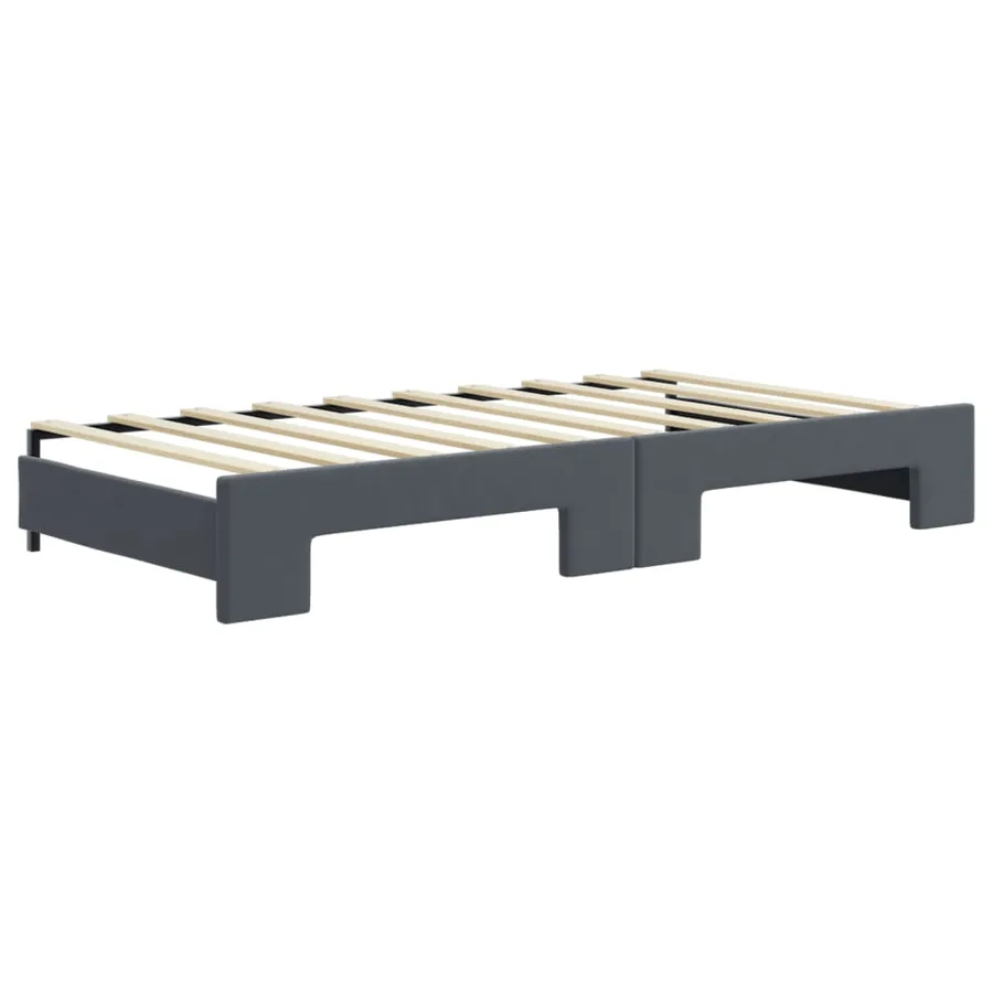 Lit de jour avec gigogne et matelas gris foncé 90x190cm velours - 5