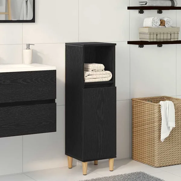 Cabinet de Salle de Bain avec porte Chêne noir 30 x 30 x 100 cm