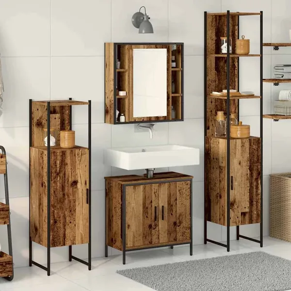 Ensemble de mobilier de salle de bain avec étagère 4 pcs Marron