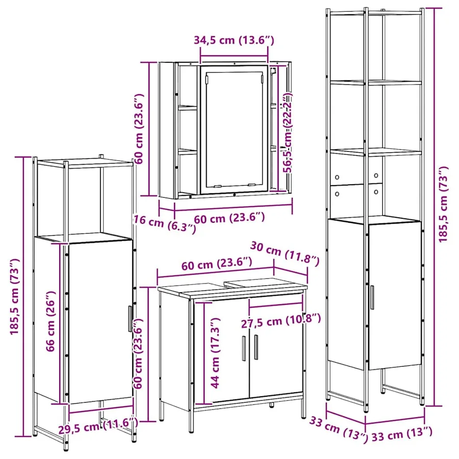 Ensemble de mobilier de salle de bain avec étagère 4 pcs Marron - 16