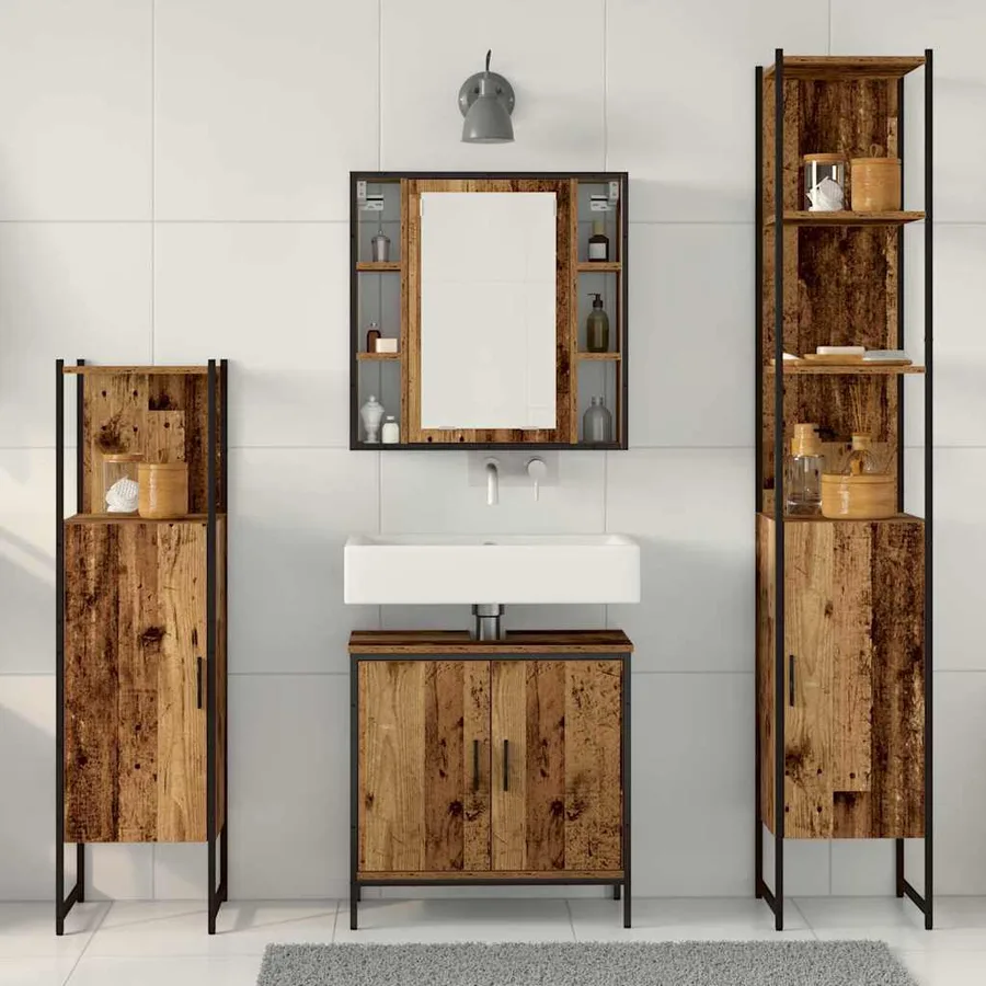 Ensemble de mobilier de salle de bain avec étagère 4 pcs Marron - 4