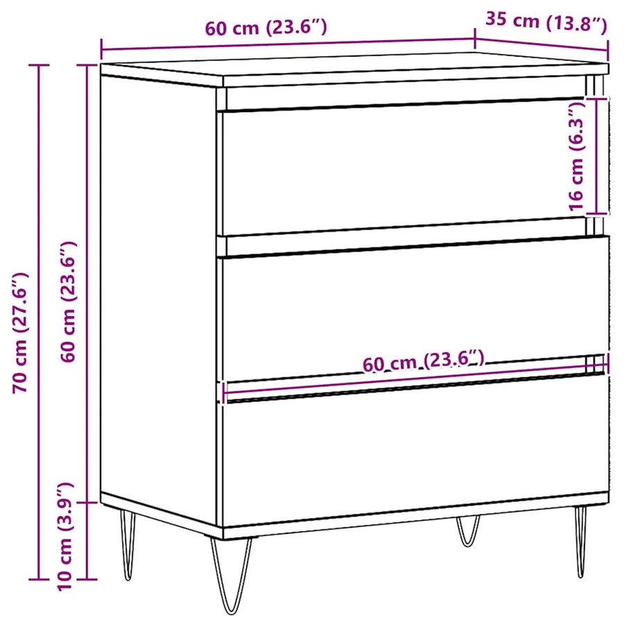 Buffet avec tiroir Chêne noir 60 x 35 x 70 cm Bois d'ingénierie - 12
