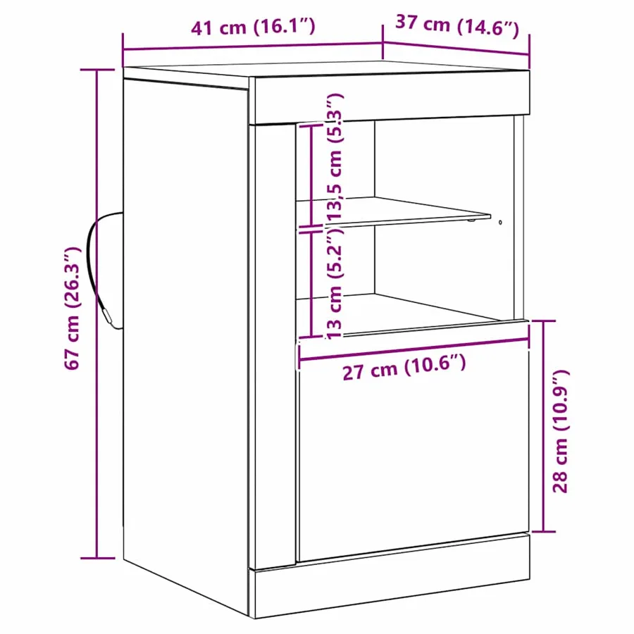 Buffet LED Chêne noir 41 x 37 x 67 cm Bois d'ingénierie - 16