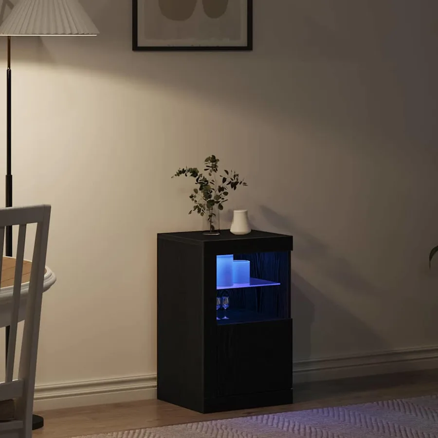 Buffet LED Chêne noir 41 x 37 x 67 cm Bois d'ingénierie - 5