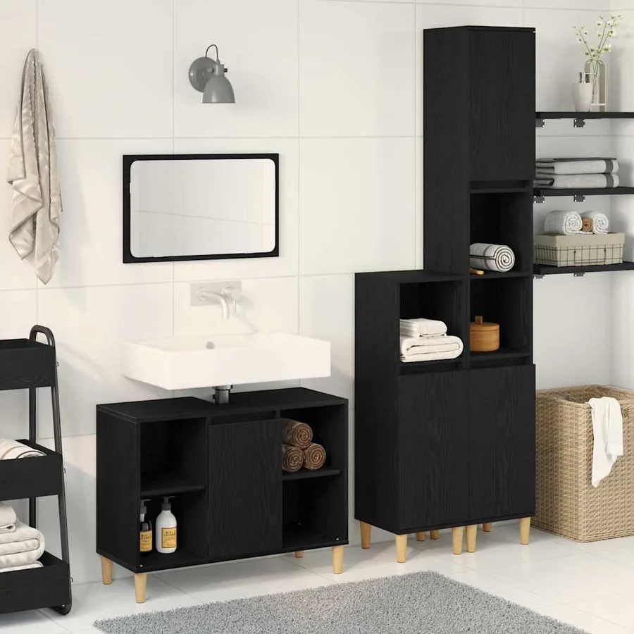 Ensemble de mobilier de salle de bain avec stockage 3 pcs Noir