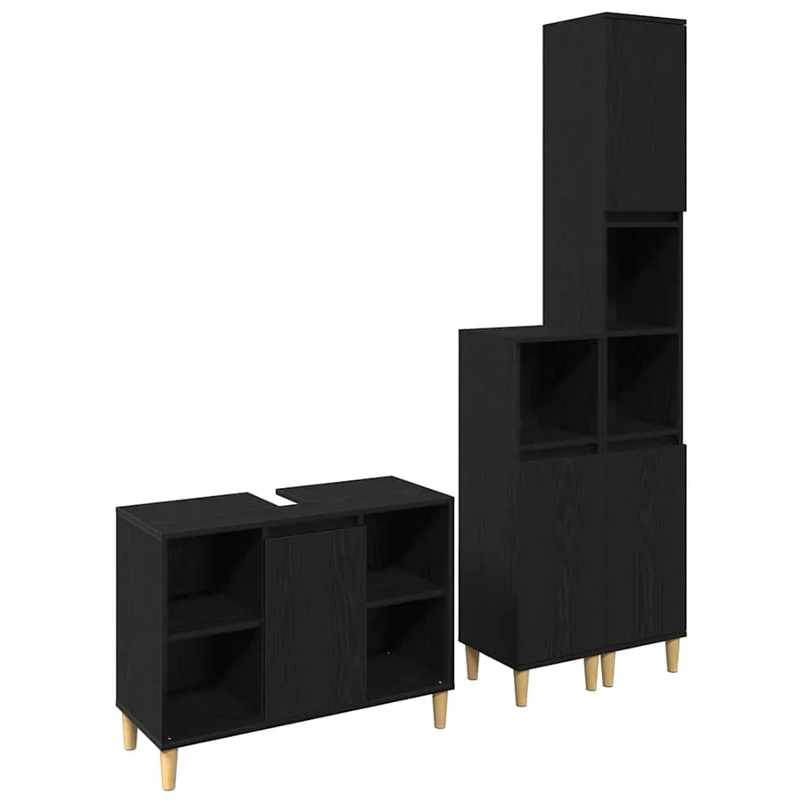 Ensemble de mobilier de salle de bain avec stockage 3 pcs Noir - 5