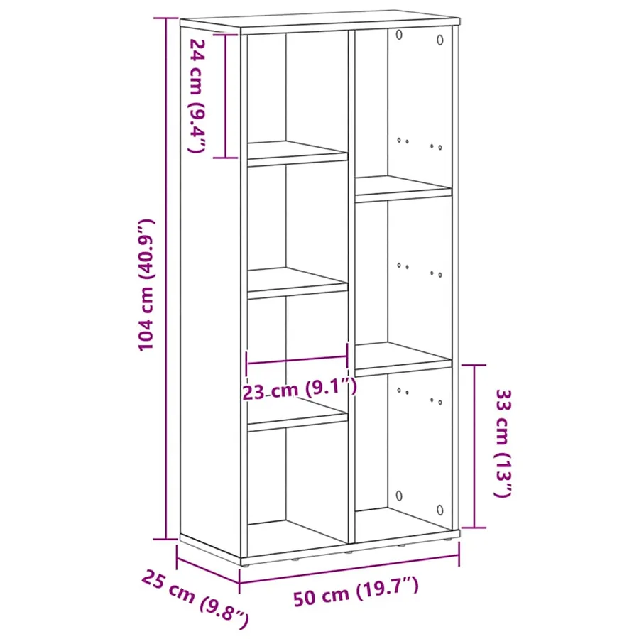 Bibliothèque en chêne noir 50 x 25 x 104 cm bois d'ingénierie - 11