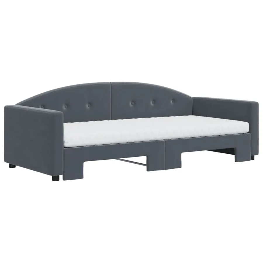 Lit de jour avec gigogne et matelas gris foncé 90x190cm velours - 3
