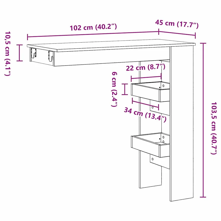 Table de Bar Murale avec étagère Chêne noir 102 x 45 x 103,5 cm - 8