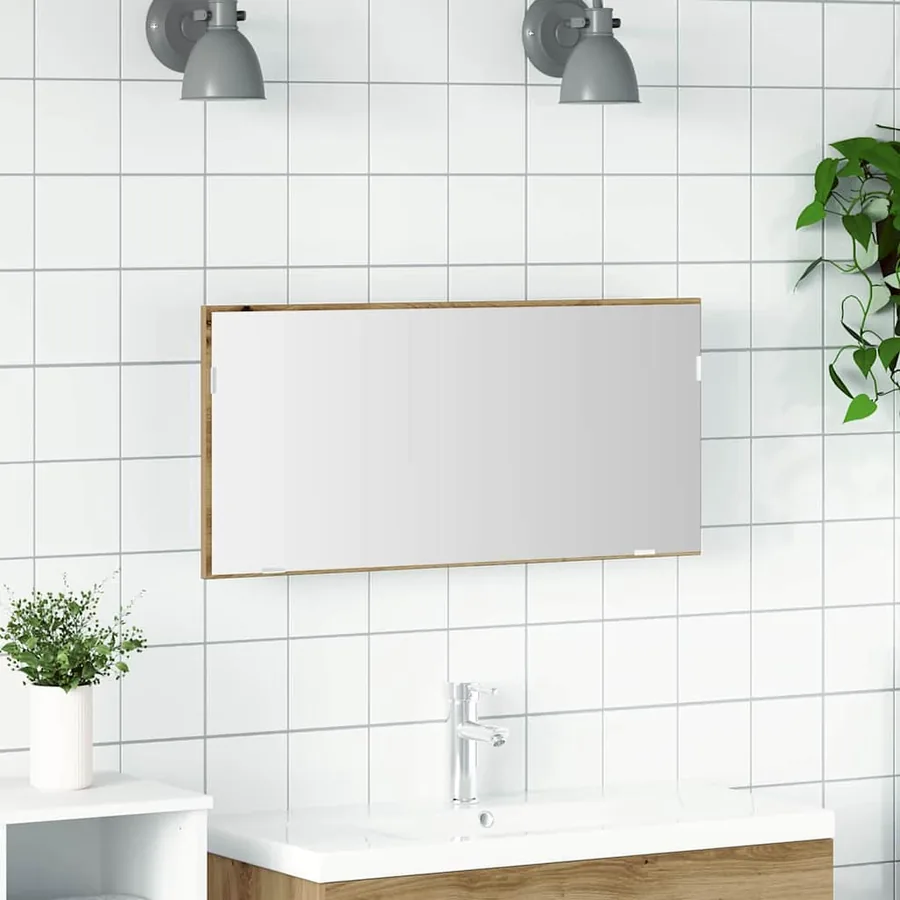 Miroir chêne artisanal 80 x 37 cm Verre et Bois Ingénierie
