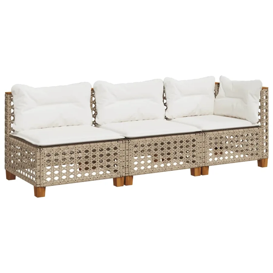 Canapé de jardin avec coussins 3 places beige résine tressée - 2