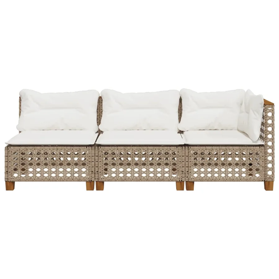 Canapé de jardin avec coussins 3 places beige résine tressée - 4