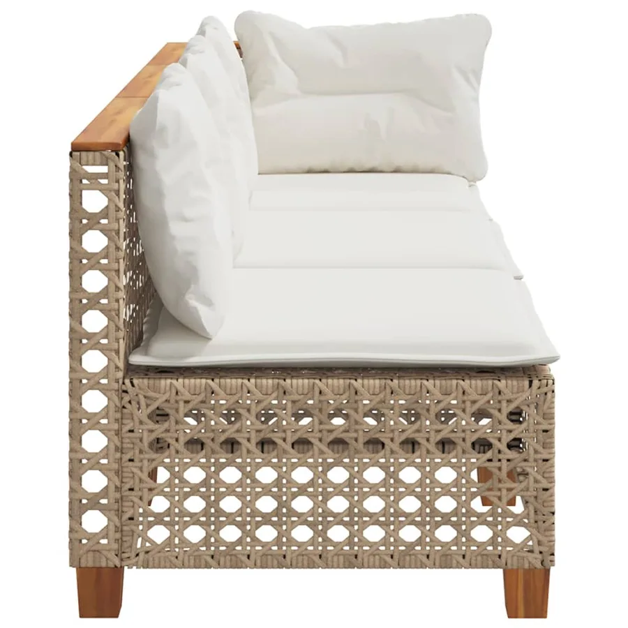 Canapé de jardin avec coussins 3 places beige résine tressée - 5