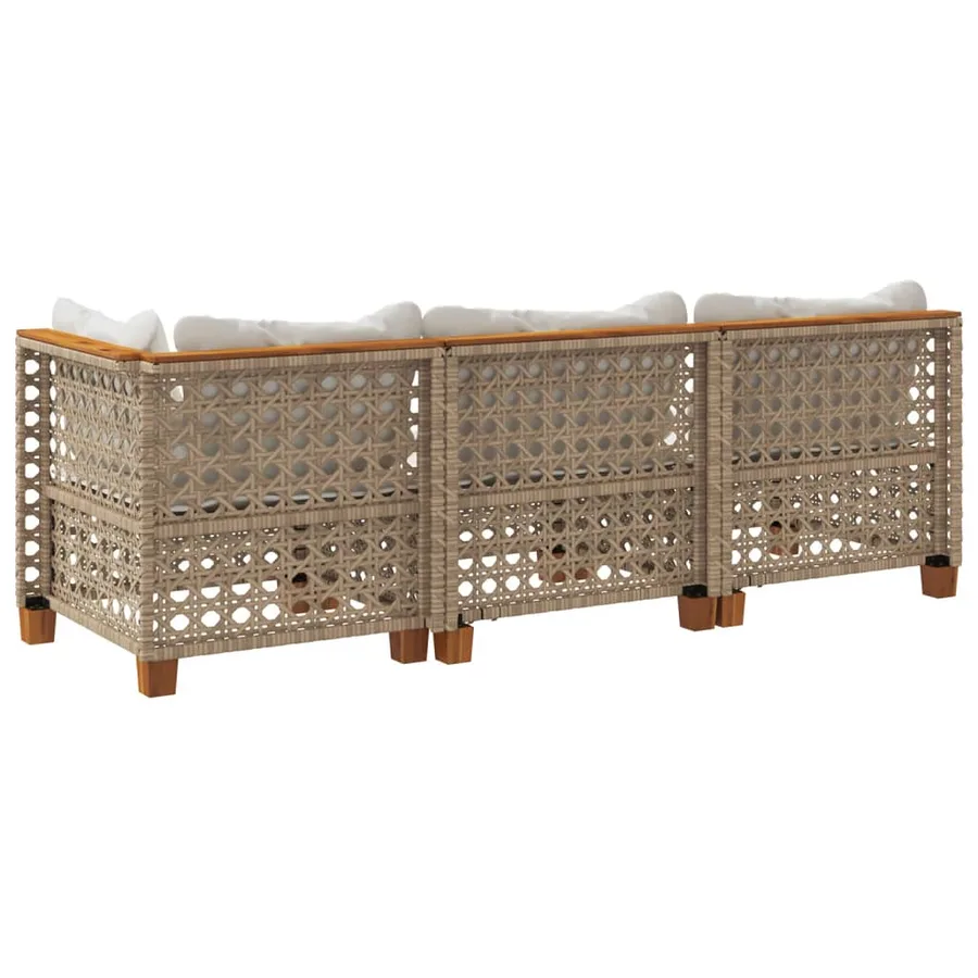 Canapé de jardin avec coussins 3 places beige résine tressée - 6