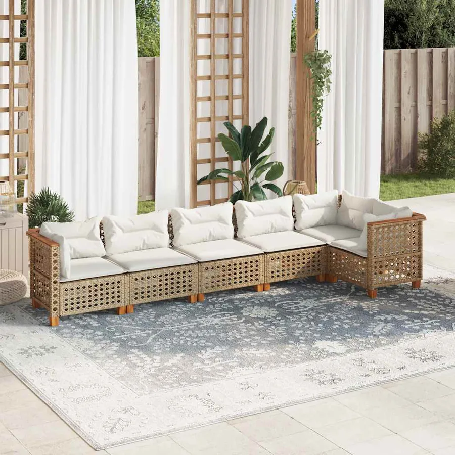 Salon de jardin avec coussins 6 pcs beige résine tressée