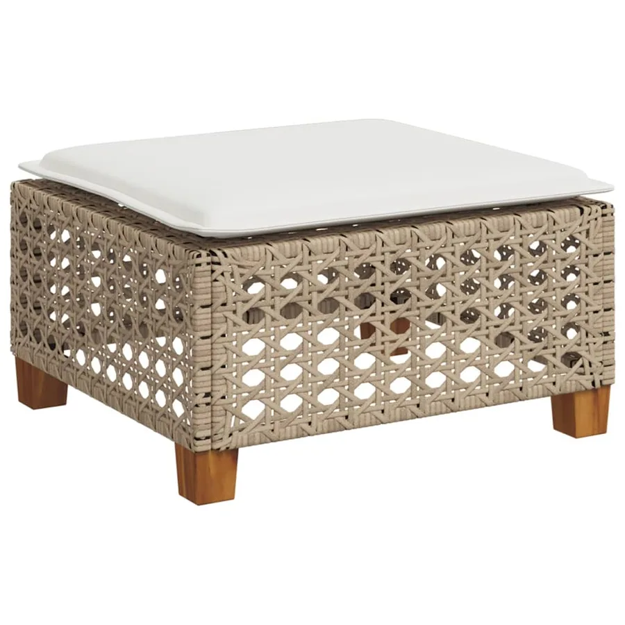 Tabouret de jardin et coussin beige 63,5x56x32cm résine tressée - 2