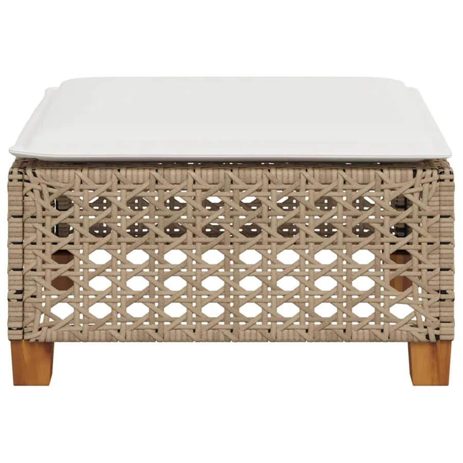 Tabouret de jardin et coussin beige 63,5x56x32cm résine tressée - 4