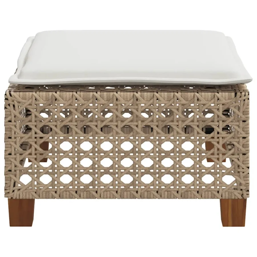 Tabouret de jardin et coussin beige 63,5x56x32cm résine tressée - 5