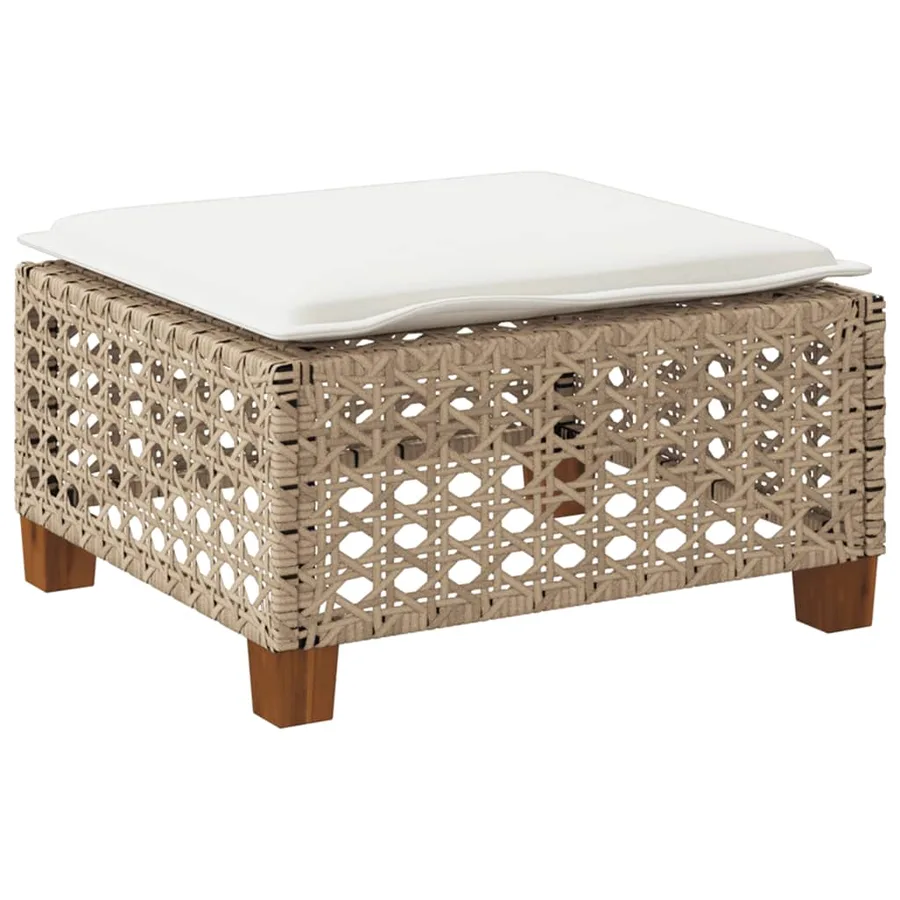 Tabouret de jardin et coussin beige 63,5x56x32cm résine tressée - 6