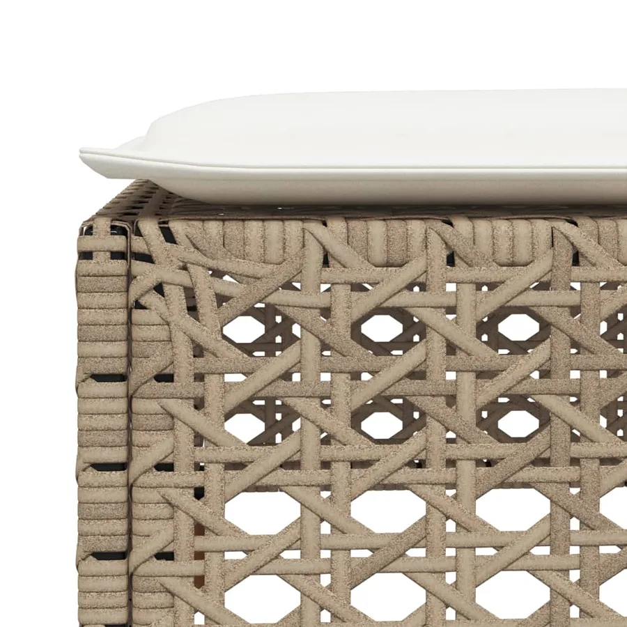 Tabouret de jardin et coussin beige 63,5x56x32cm résine tressée - 7