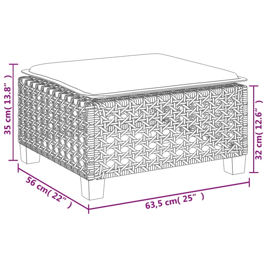 Tabouret de jardin et coussin beige 63,5x56x32cm résine tressée - 9