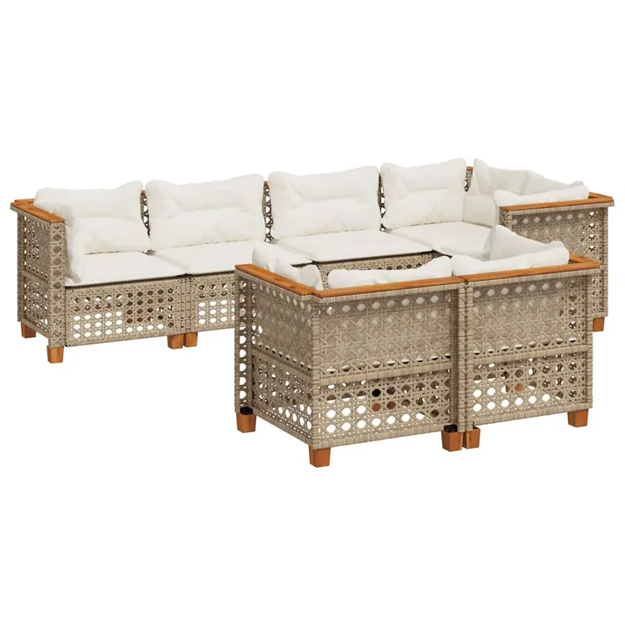 Salon de jardin avec coussins 7 pcs beige résine tressée - 2