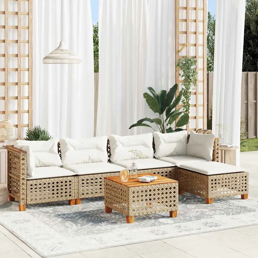 Salon de jardin avec coussins 6 pcs beige résine tressée