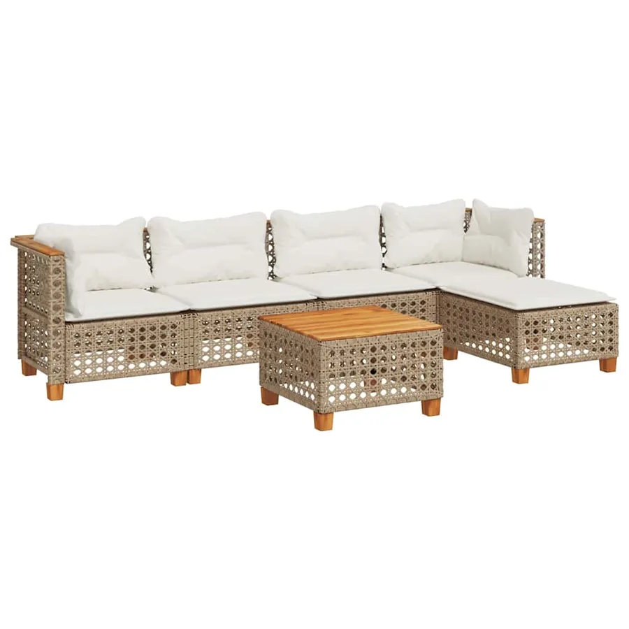 Salon de jardin avec coussins 6 pcs beige résine tressée - 2