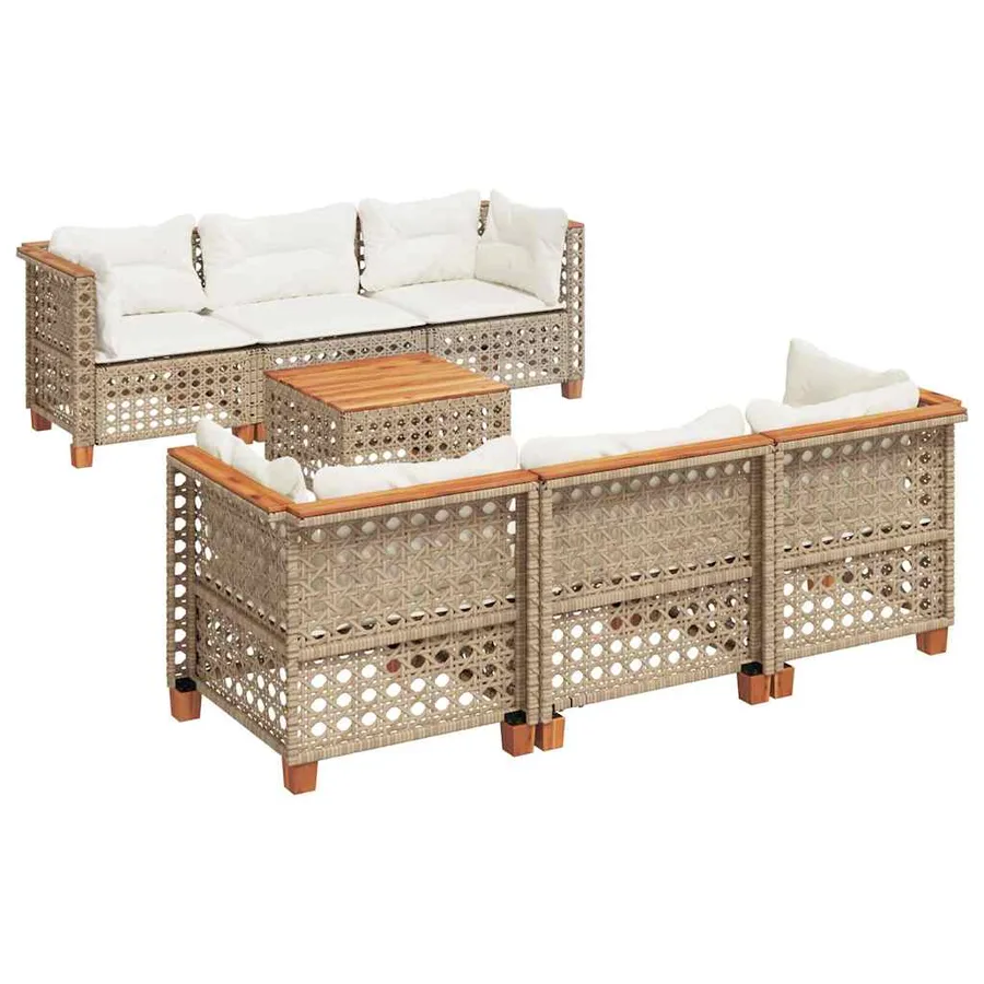 Salon de jardin avec coussins 7 pcs beige résine tressée - 2