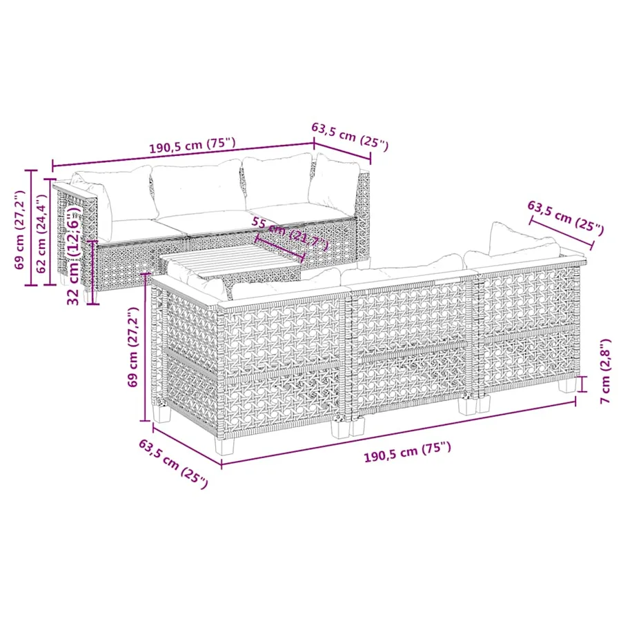 Salon de jardin avec coussins 7 pcs beige résine tressée - 8
