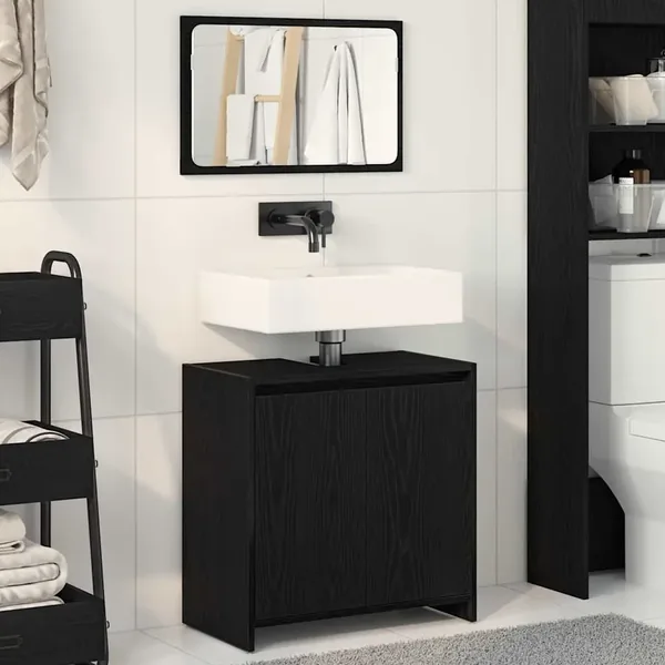 Cabinet de salle de bain avec porte Chêne noir 60 x 33 x 60 cm