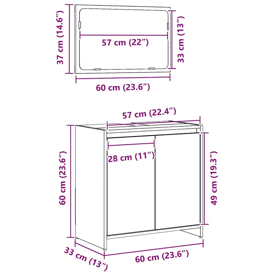 Cabinet de salle de bain avec porte Chêne noir 60 x 33 x 60 cm - 12
