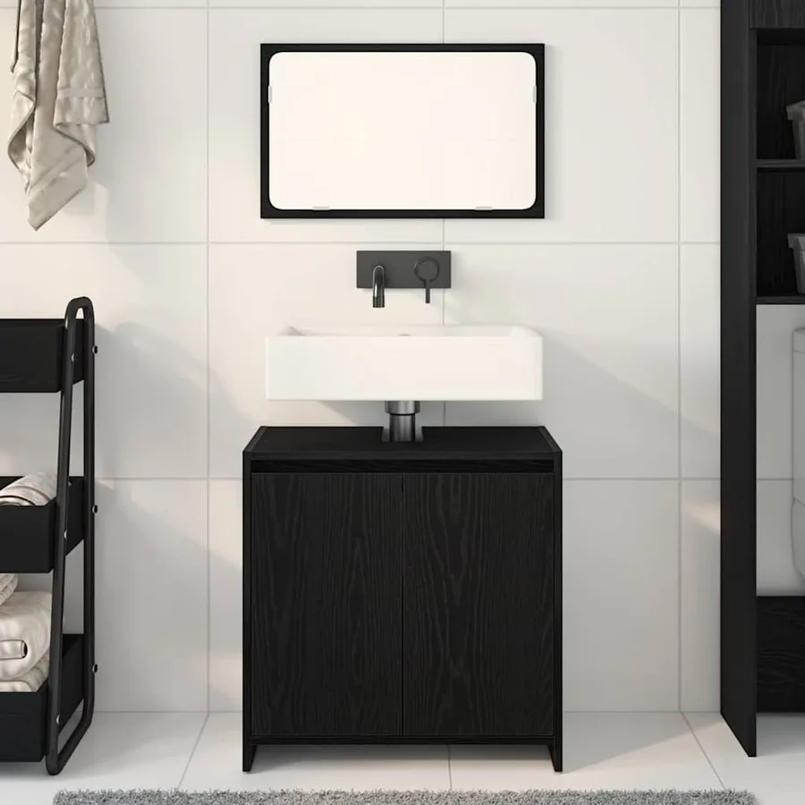 Cabinet de salle de bain avec porte Chêne noir 60 x 33 x 60 cm - 4