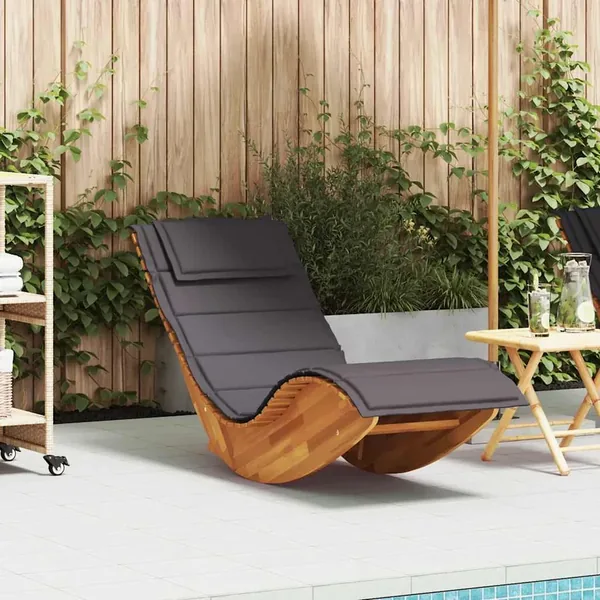Chaise longue à bascule avec coussin en bois d'acacia massif