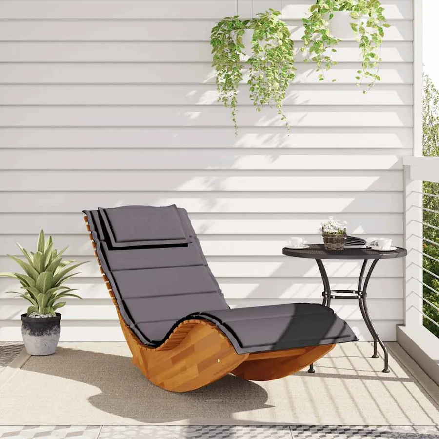 Chaise longue à bascule avec coussin en bois d'acacia massif - 3